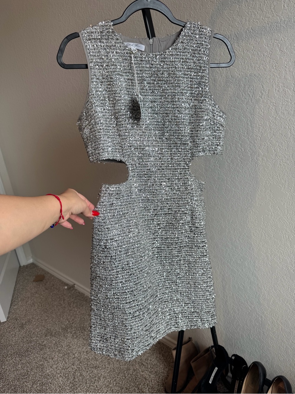Sleeveless Silver Sequin Cutout Dress